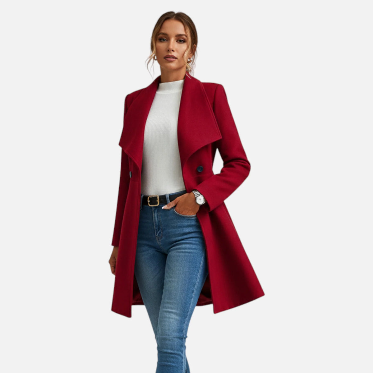 Palton de iarnă din lână pentru femei | Croială elegantă cu rever 1